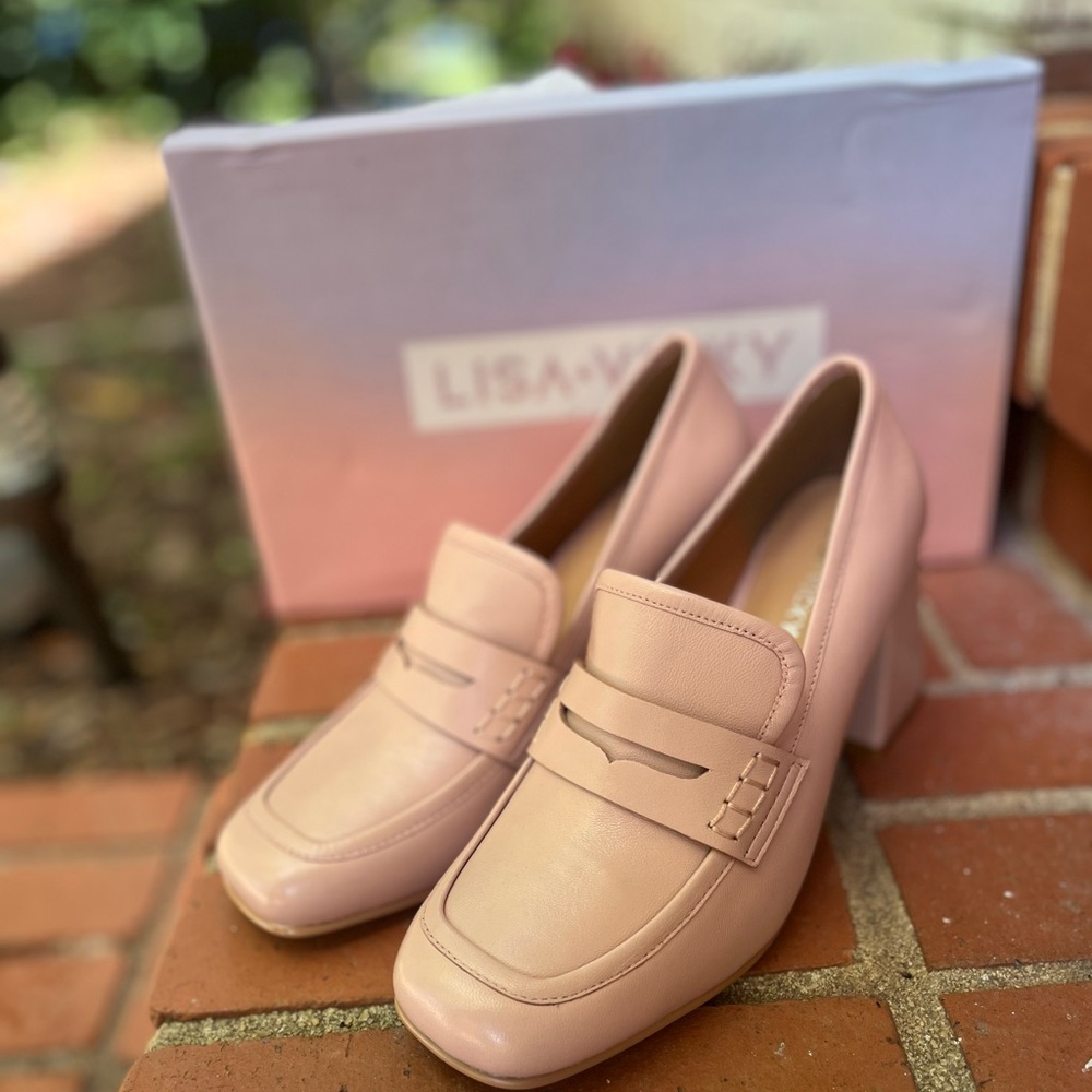 🆕 Lisa &Vicky Elegant Pink Block Heel Loafers 6